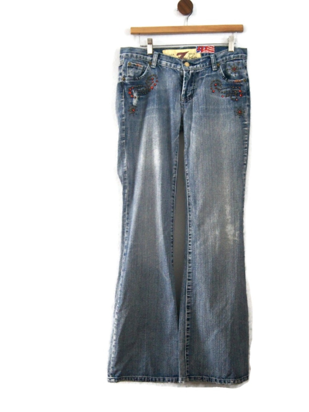Y2K 7 For All Mankind Studded Jeans USA Made The Great China Wall Size 29 Vtg
